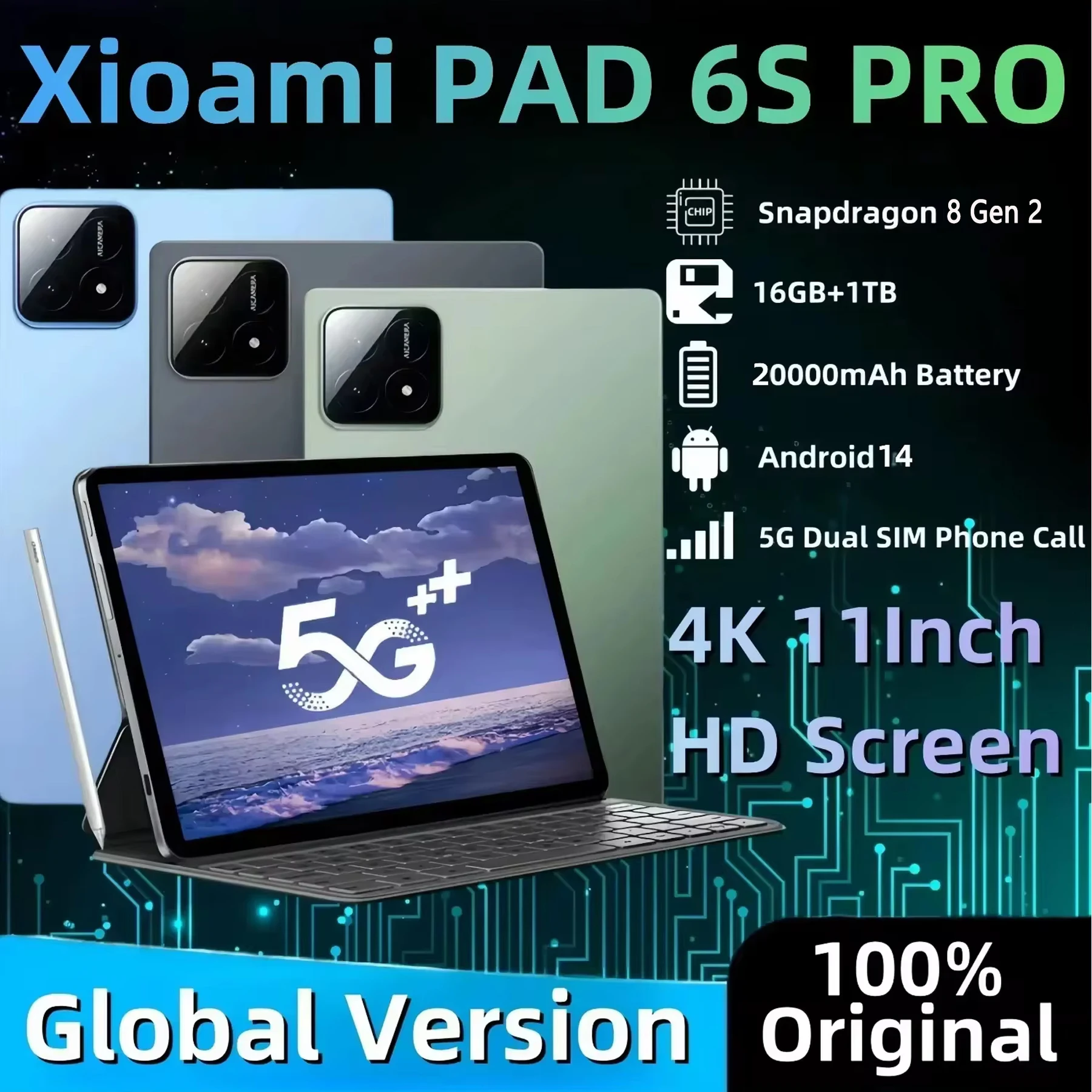 

2024 Pad 6S Pro Global Version Original Tablet PC Android 14 Pad 6s Pro Snapdragon 8 Gen2 16GB 1TB 2TB 5G Dual Wifi 4K Tablet