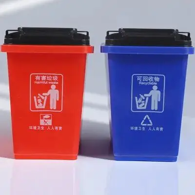 

2Pcs Trash Can Shape Pen Holder Creative Desktop Storage Box Multi Purpose Pencil Case Stationery Organizer Red Blue