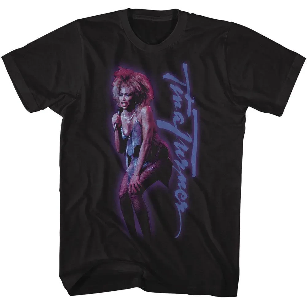 Camiseta Tina Turner Singing Outer Glow Preta de Verão Masculina e Feminina Solta e Respirável