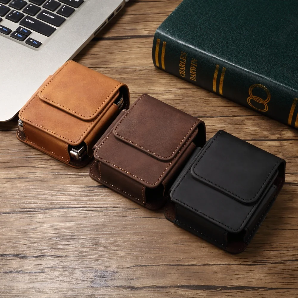 

Leather Belt Clip Case Men Waist Bag For Samsung Galaxy Z Flip7 Flip6 7 6 5 4 3 5G,Oppo Find N3 Flip Travel Holster Pouch Cover