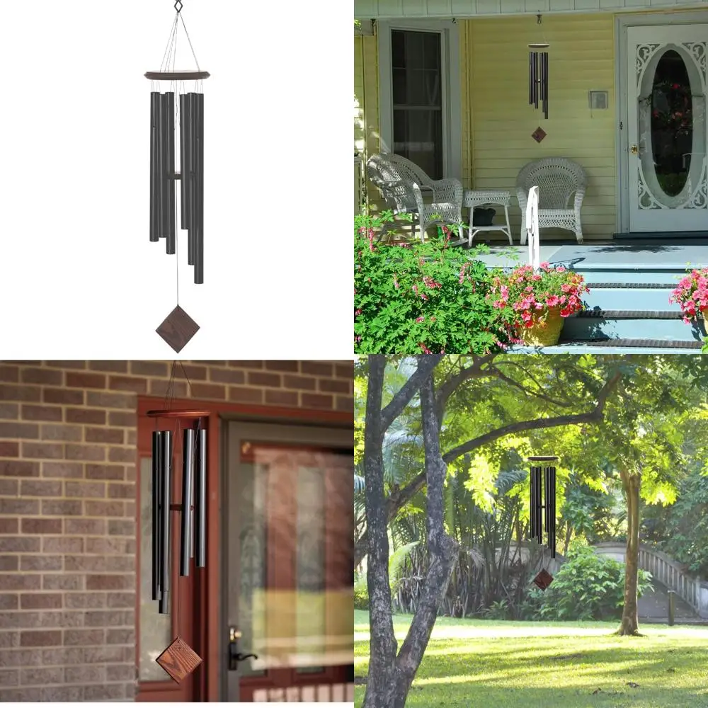 

medium tone 37" black teak outdoor wind chime for garden, patio, porch decor and gifts