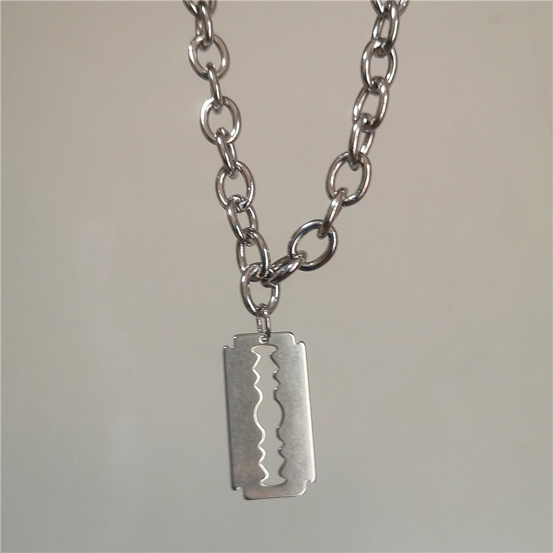 Punk Rock Razor Blade Knife Shaver Shape Pendant Chain Necklace For Women Men Grunge Hip Hop Neck Jewelry Accessories Gift