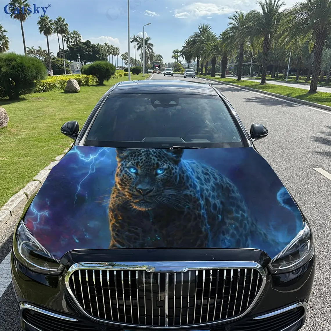 Naklejka na maskę samochodu z motywem lamparta i błyskawic, wodoodporna naklejka samoprzylepna z PVC, naklejka ochronna na maskę samochodu, Au