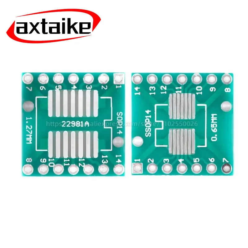Placa de transferência DIP Pin Board Pitch, placa adaptadora IC, placa de conversão, TSSOP14, SOP-14, SOP-14, DIP14, 10pcs
