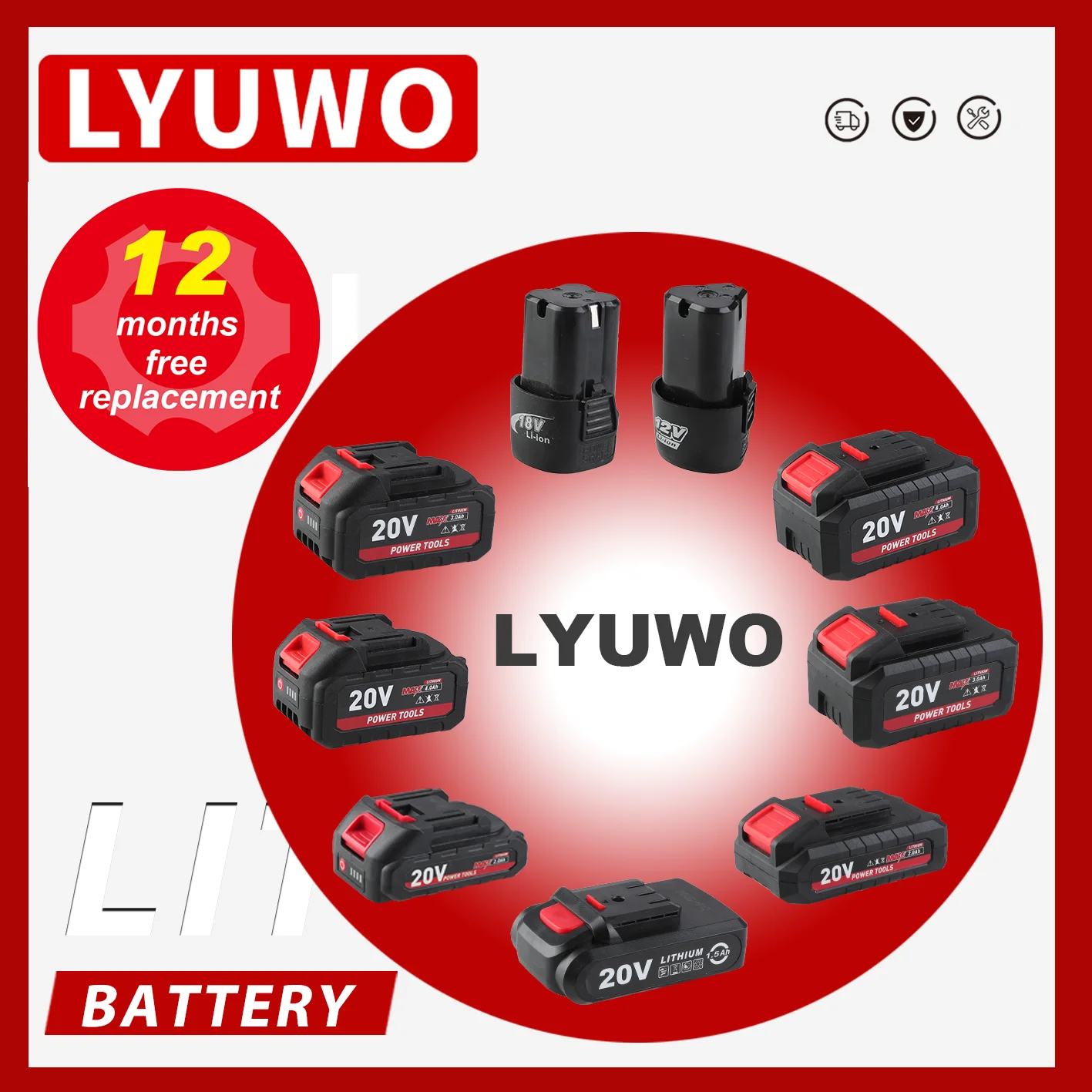 LYUWO-batería recargable de 20V, Serie de iones de litio, Taladro Inalámbrico, sierra, destornillador, llave, amoladora angular, herramientas