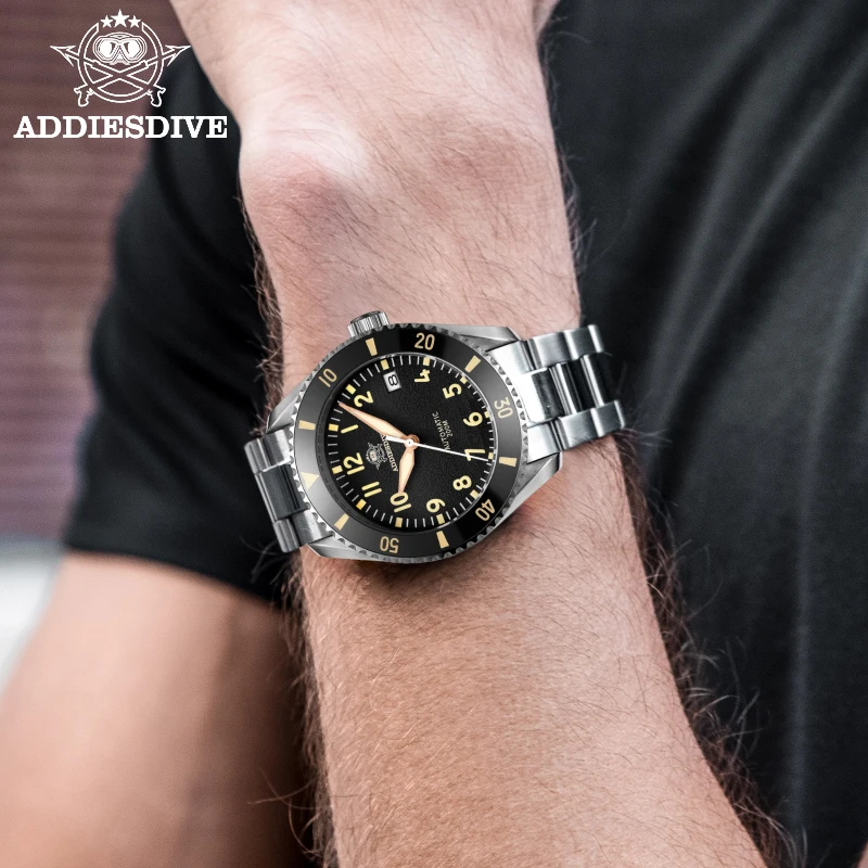 Addiesdive موضة 40 مللي متر ساعة أوتوماتيكية للرجال حافة سيراميك 200 متر مقاوم للماء الغوص ساعة اليد الياقوت مرآة مضيئة جودة عالية