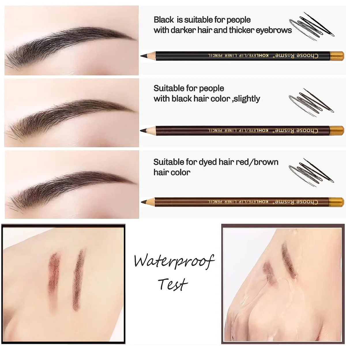 12 pièces crayon à sourcils Eyeliner crayon à lèvres maquillage naturel longue durée noir brun foncé avec taille-crayon produit de maquillage