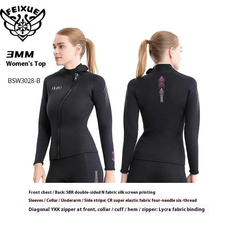 

3MM Female Neoprene Wetsuit Men Diving Jacket Long Sleeve Snorkeling Coat Male Surfing Winter Jacket Fishing Thermal Swimwear