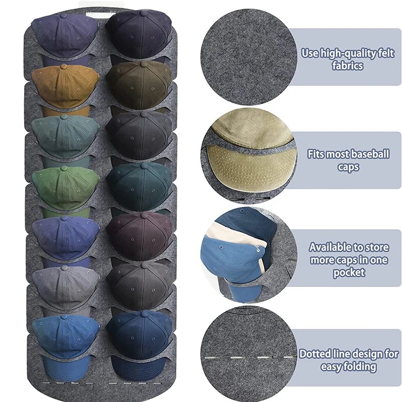 Felt 14Grid Door Back Wall Baseball Hat Storage Wall Hanging Bag Peaked Cap Storage Finishing Bag Portable Storage Organizer