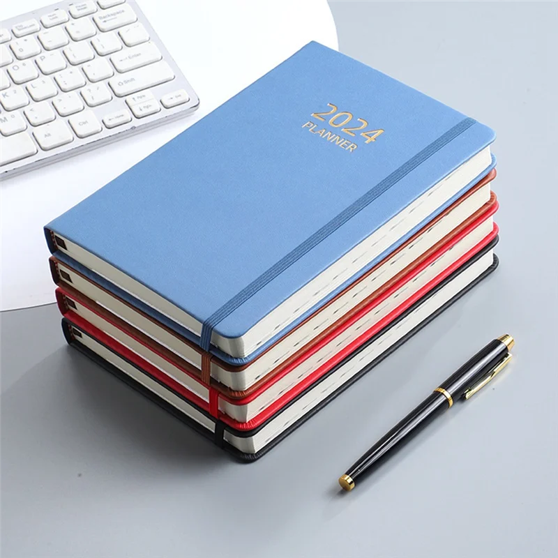 

1 Pcs 2024 Notebook A5 English Schedule Planner Elastic Band Notebook Strap Book Notebook Brown