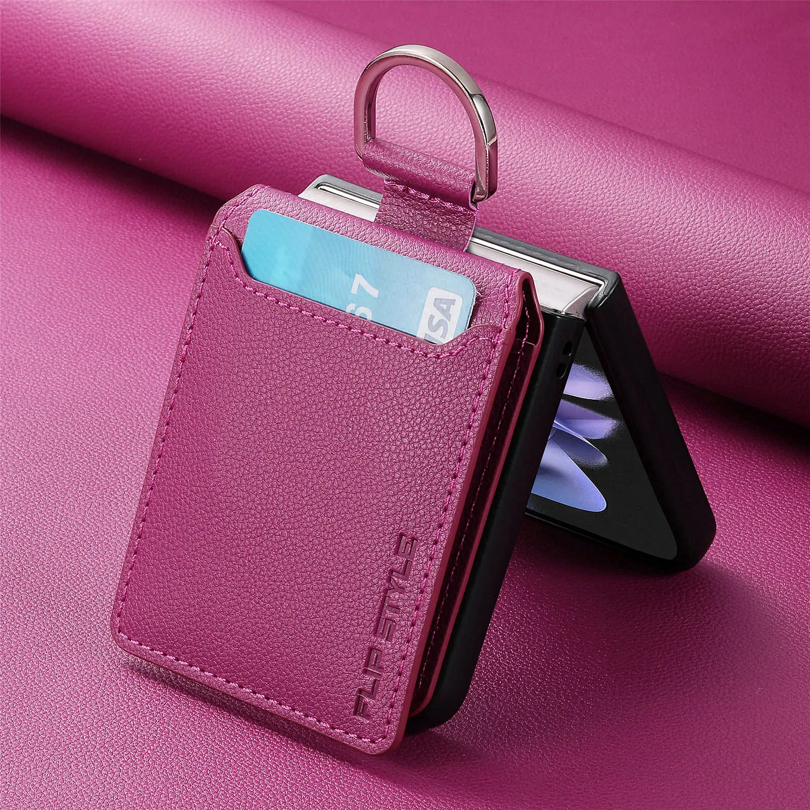 

Wallet Phone Case for Samsung Galaxy Z Flip7 FE Flip 7 6 5 4 3 Flip5 Luxury Leather Ring Women Back Cover with Card Holder LSJG