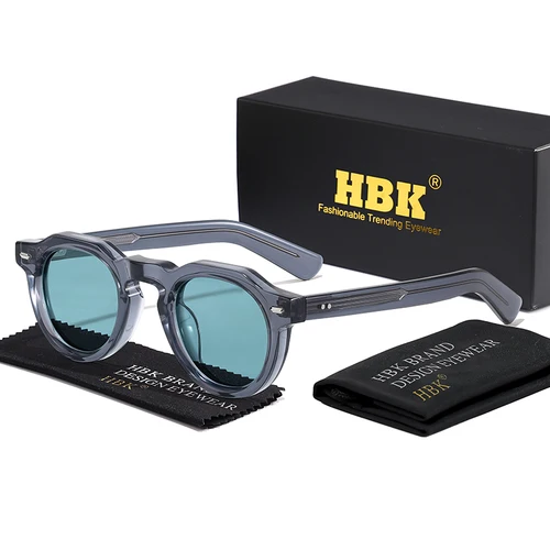 HBK, gafas de sol redondas simples Vintage para hombre, montura pequeña, montura de acetato de alta calidad, gafas de sol para mujer, gafas de viaje para fiesta al aire libre