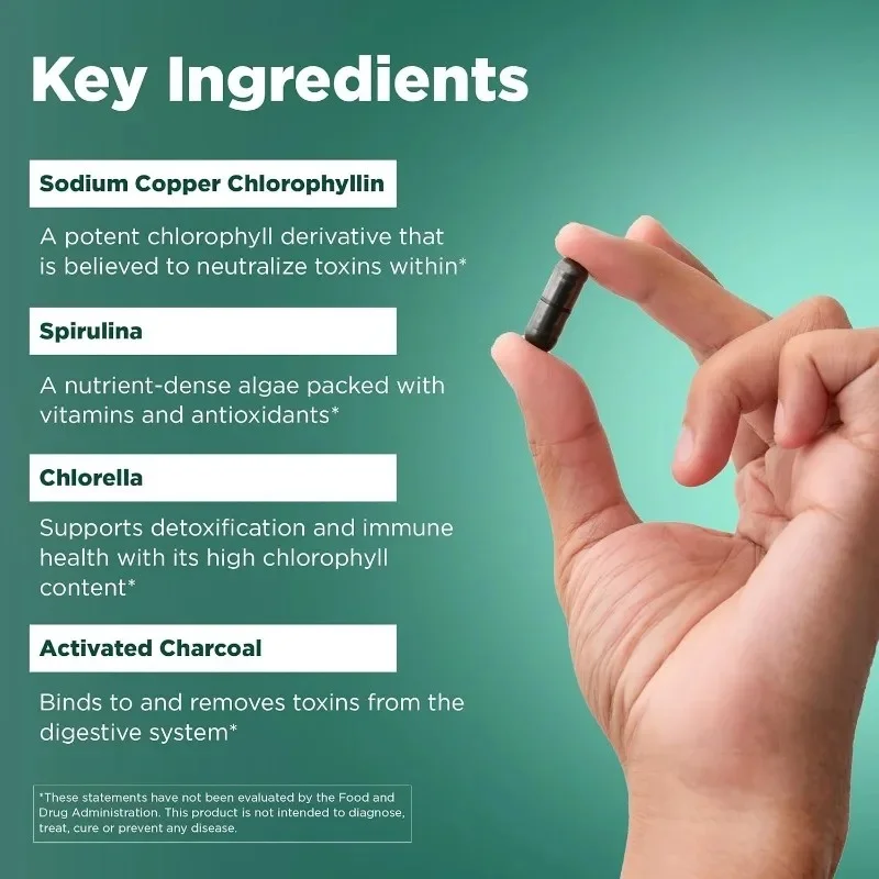 Chlorophyll Capsules Contain 60 Capsules of Spirulina, Microalgae, Parsley, Mint, Activated Carbon Body Deodorizing Supplements