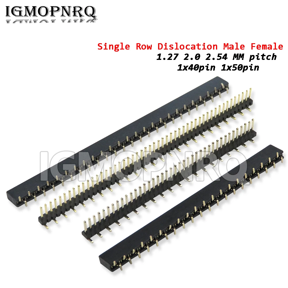 5PCS SMT 1.27 2.0 2.54 mm pitch connector pin header 1*40p 1*50p single row misplaced male and female PCB pin header socket