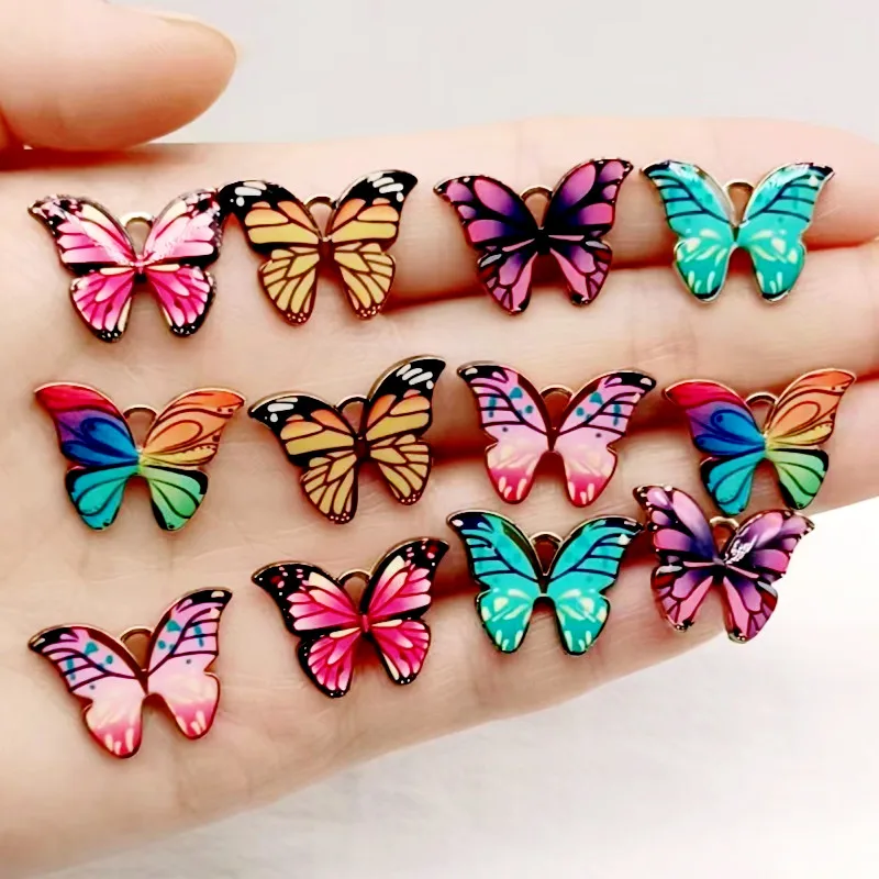 12pcs 22x16mm  Colorful Butterfly Charms Pendant Enamel Metal Charms Necklace Bracelet DIY Jewelry Making Accessories