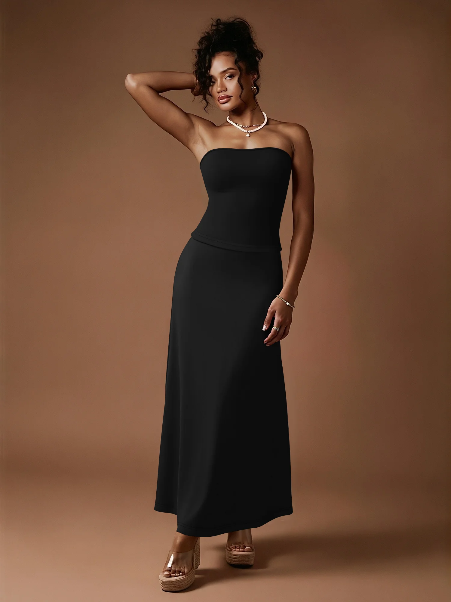 

Women Tube Top + Mermaid Maxi Skirt 2 Piece Set Summer Elegant Slim Fit Y2K Casual Outfit For Daily Streetwear