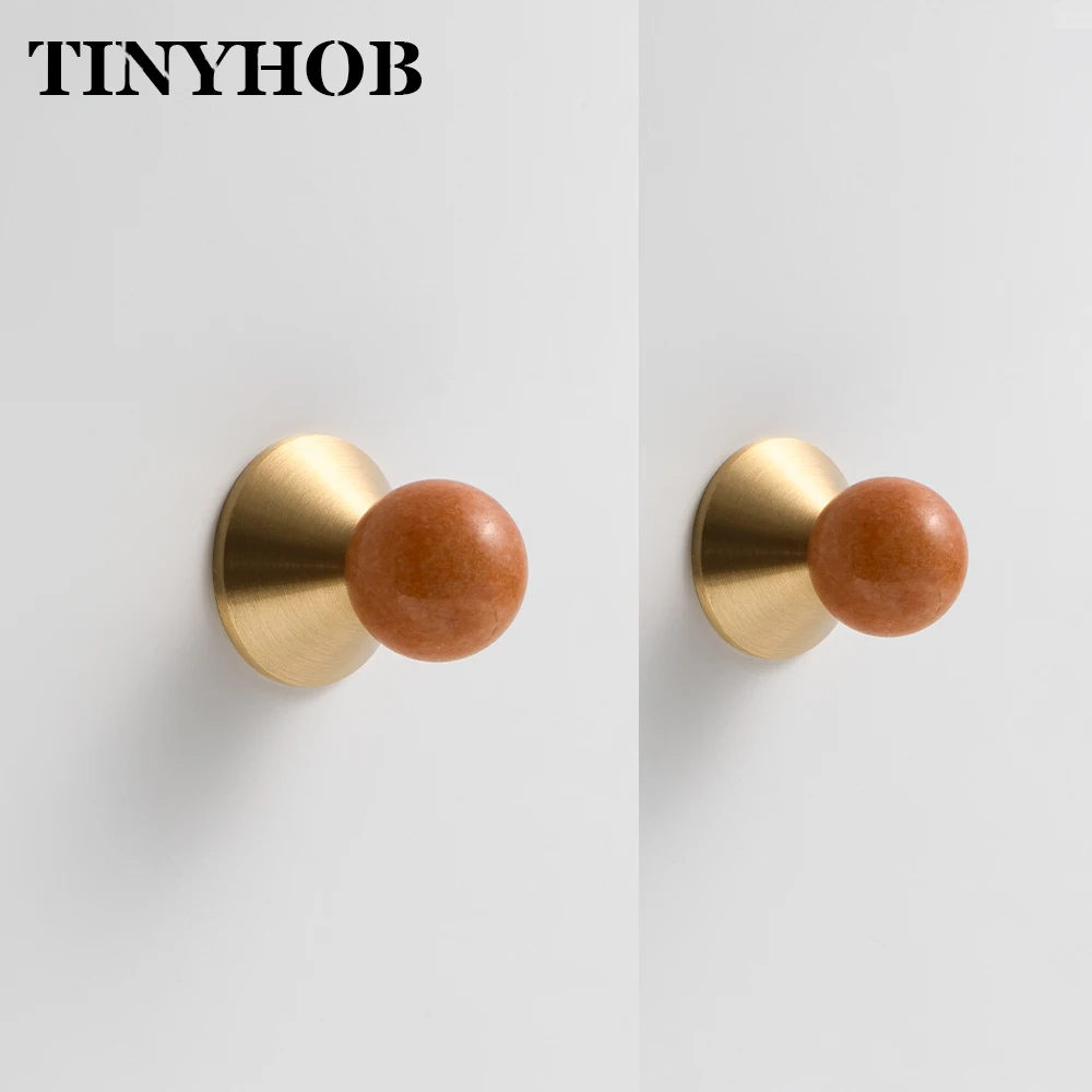 Pink Natural Stone Handle for Cupboard Drawer Pull Luxury Brass Cabinet Knob Home Furniture Accessory