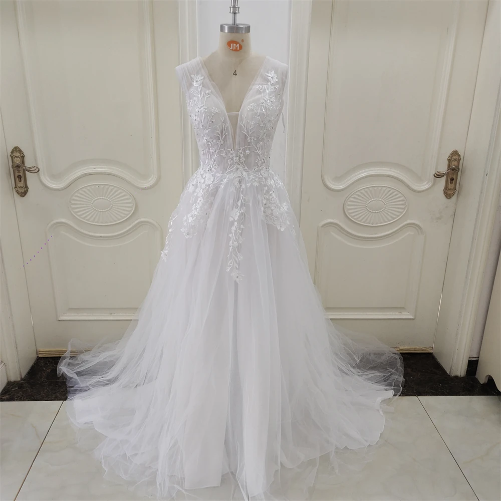 

Customized ZJ6005 Modern Wedding Dresses For Woman Sleeveless Straps 2025 Bridal Tulle A-line
