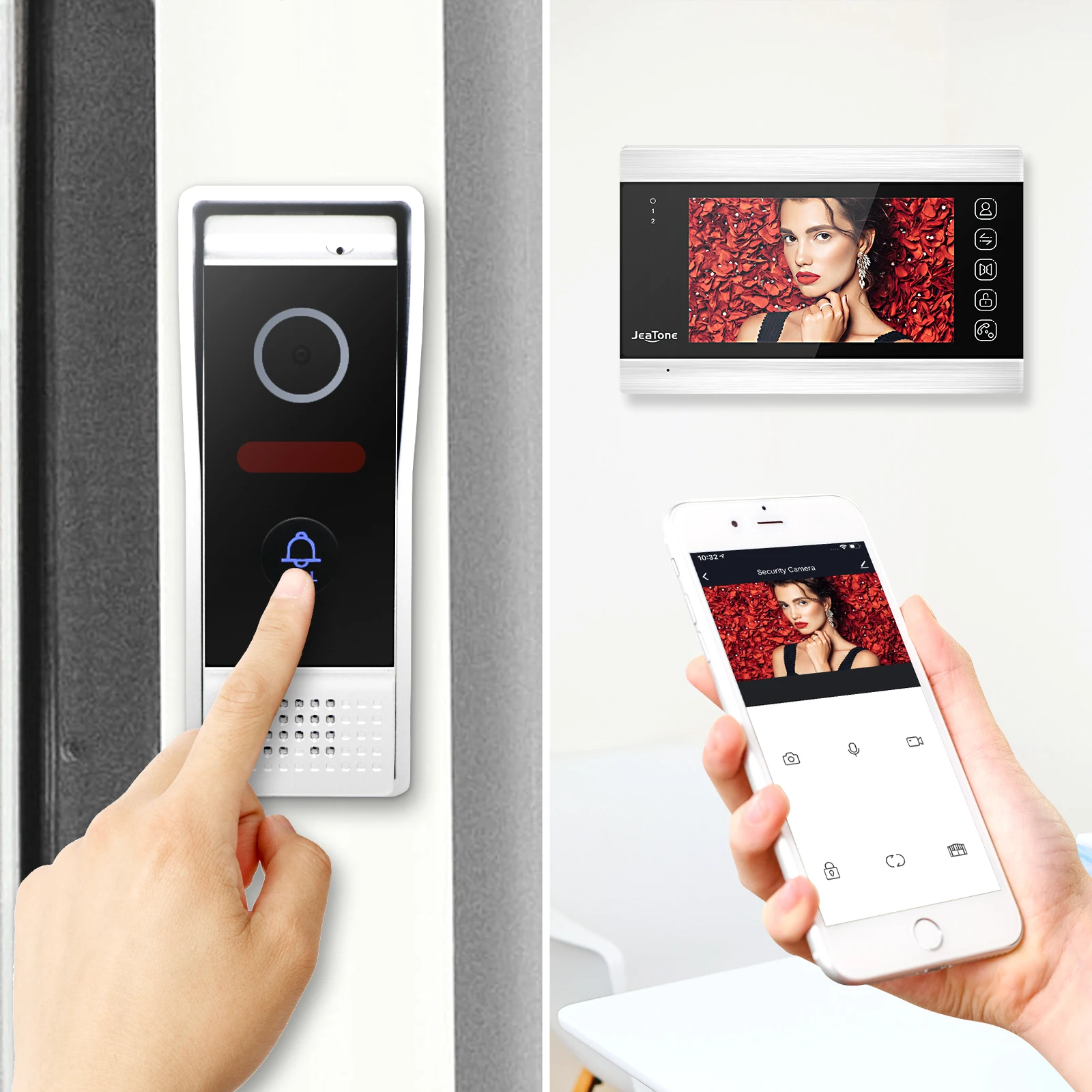 Jeatone Home Video Intercom 1080P-Fhd Video Deurbel Camera Voor Appartement 7 Inch Monitor Ondersteuning One-Key Unlock Tuya Intercom