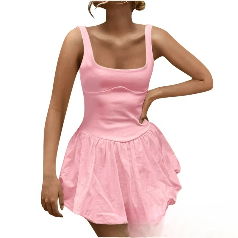 

22024 Summer New Amazon Express Europe and The United States Style Halter Waist Sexy Fashion Solid Color Patchwork Dress