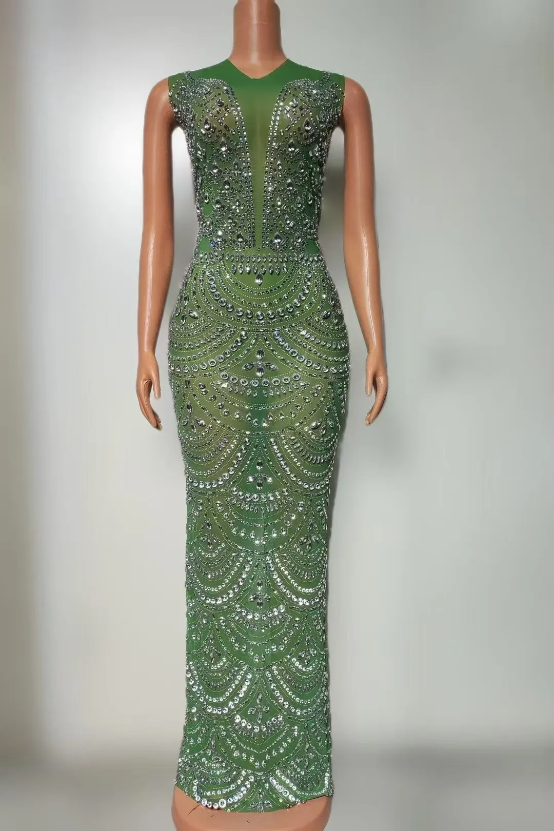 

Open The Door Tight Fitting Sexy Mesh SleevelessBack Slit Hip Hugging Long Skirt Birthday PartyModel Performance Costume A829