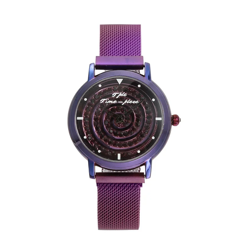

New Women Fashion Diamonds 360 Degree Rotating Magnet Analog Quartz Wrist Watches Luxury Diamond Dial