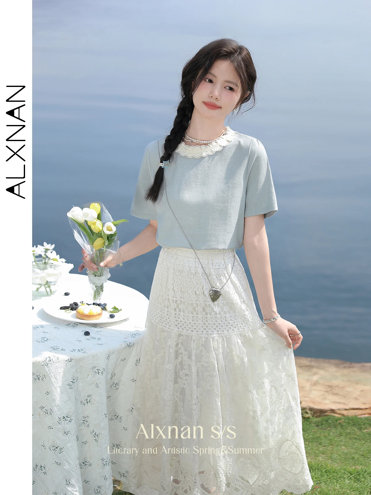 ALXNAN Dames T-shirt Elegant Zoet Casual Loose-fit Tees 2025, Zomer Kantoor Dame Ronde Hals Korte Mouw Tops L53515 L36512SY