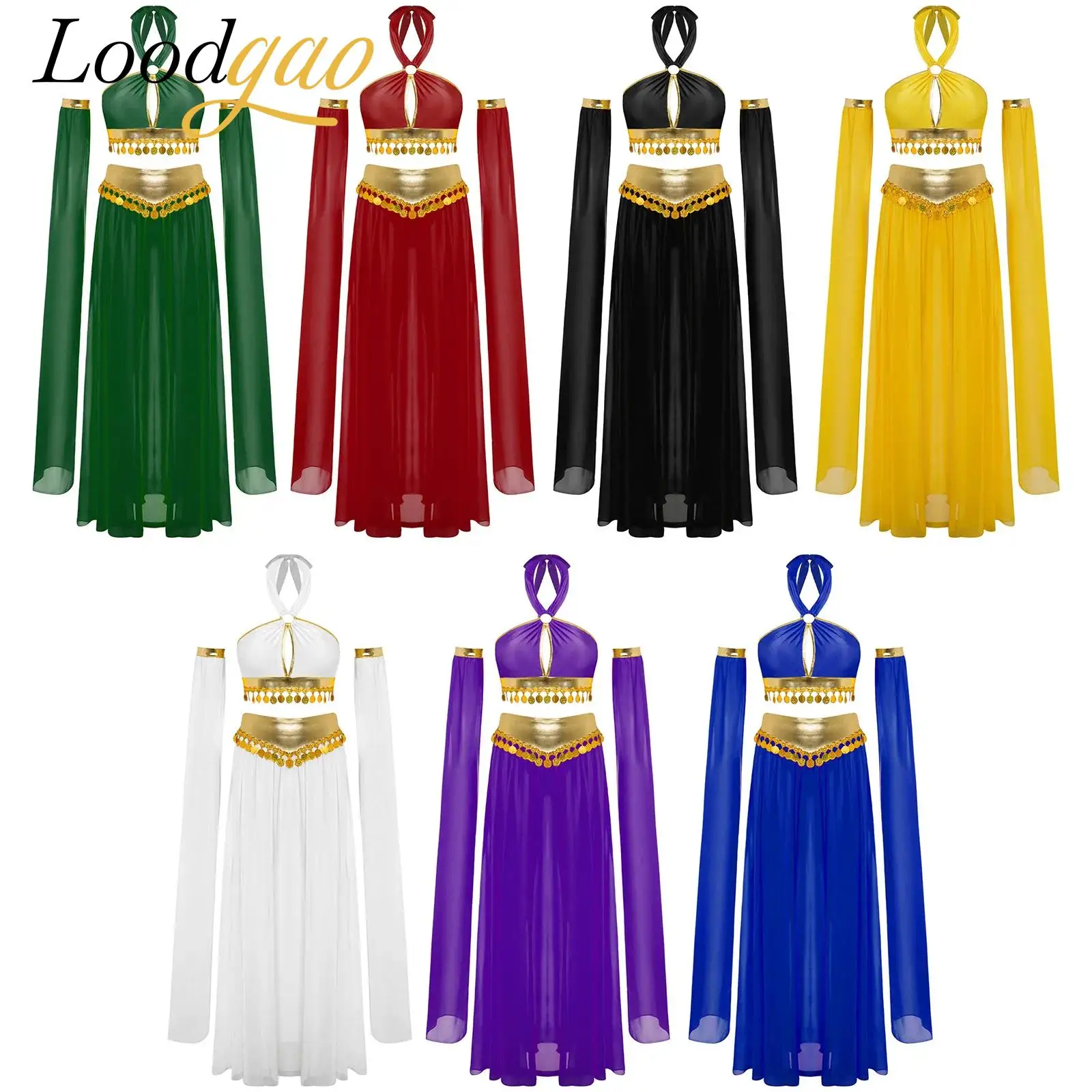 Women Cospaly Arabic Oriental Dance Wear Ethnic Belly Dance Performance Costume Halter Sequins Festival Costumes Chiffon Skirt