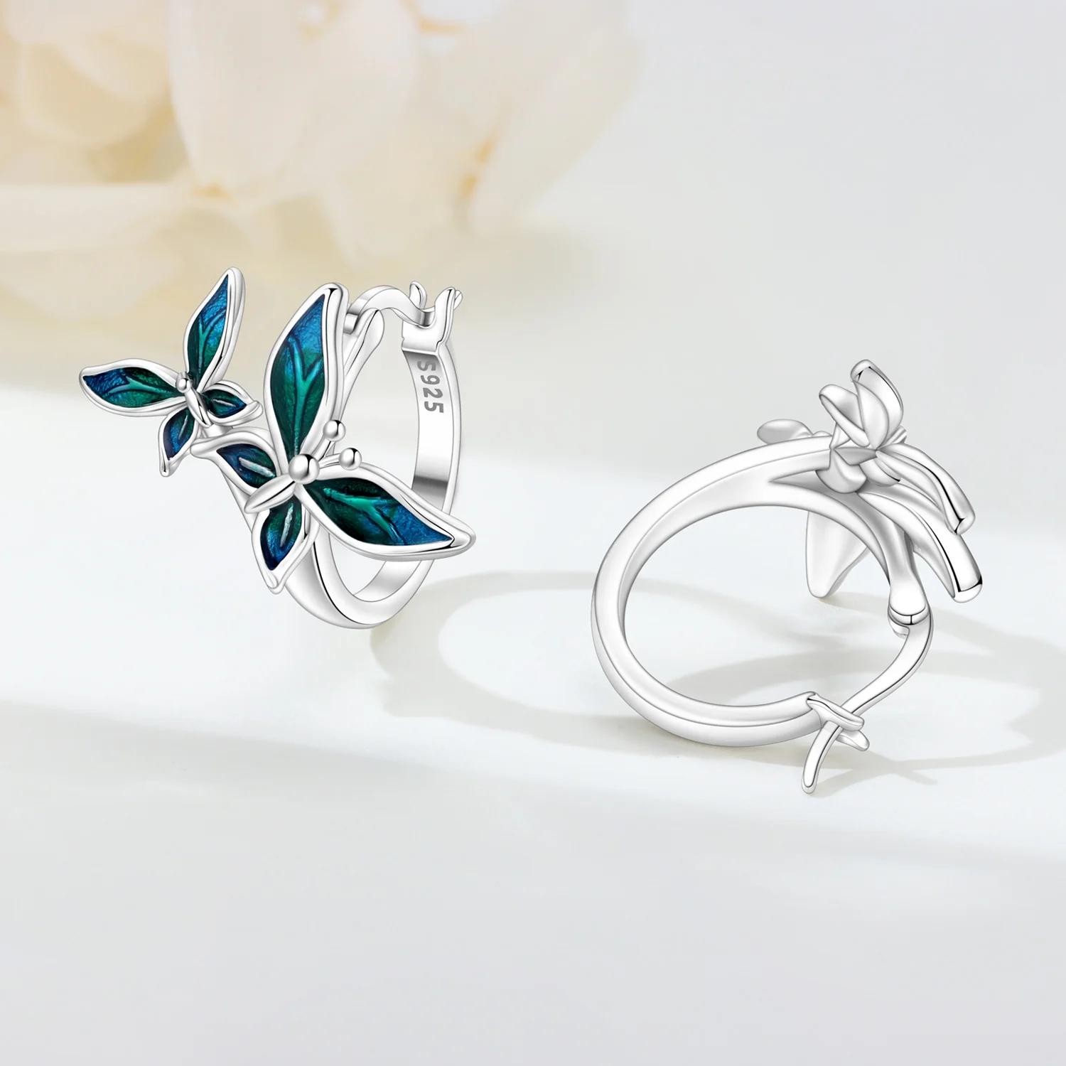 

PANPOKI Original 925 Sterling Silver Double Butterfly Insect Earrings Women Hoop Earring Anniversary Jewelry Trendy Gifts