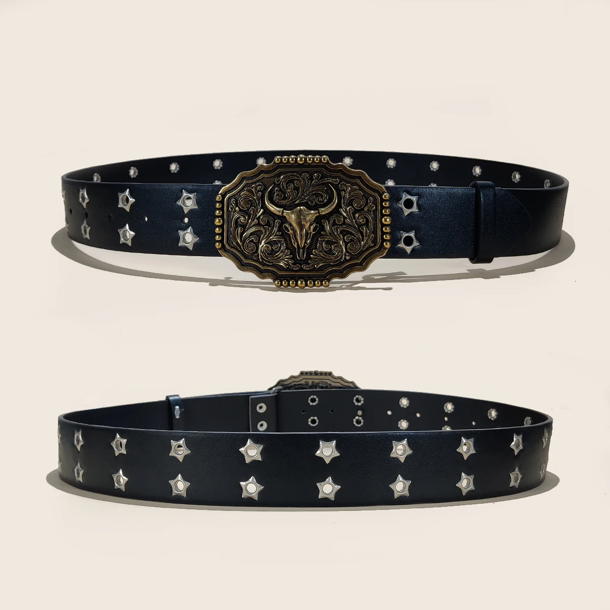 مصمم Harajuku حزام جلد عريض الثور الحصان مشبك مزدوج جروميت حفرة حزام الإناث الذكور حزام الخصر أحزمة للنساء الرجال الجينز #3