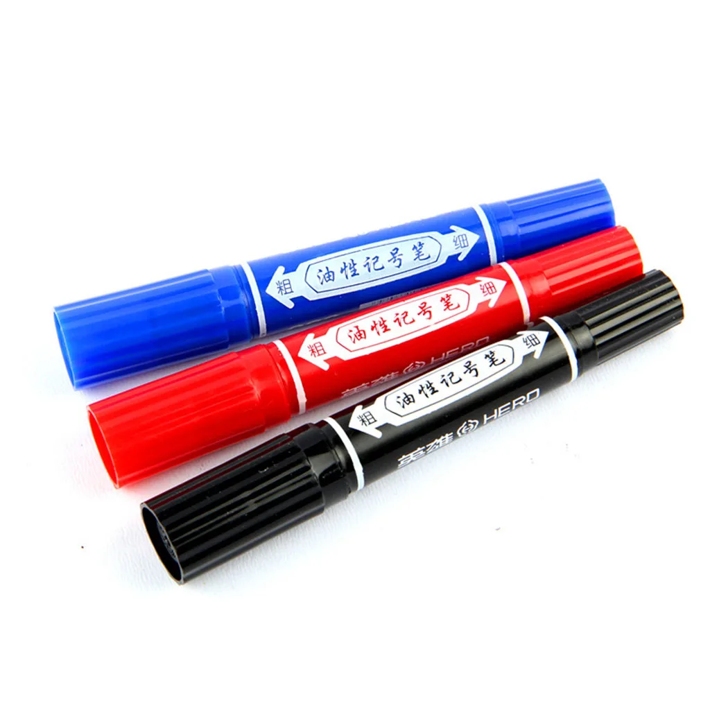 10 Pens/Box round tip & chisel tip Permanent  Marker For School & Office & Home & Business red&black&blue,