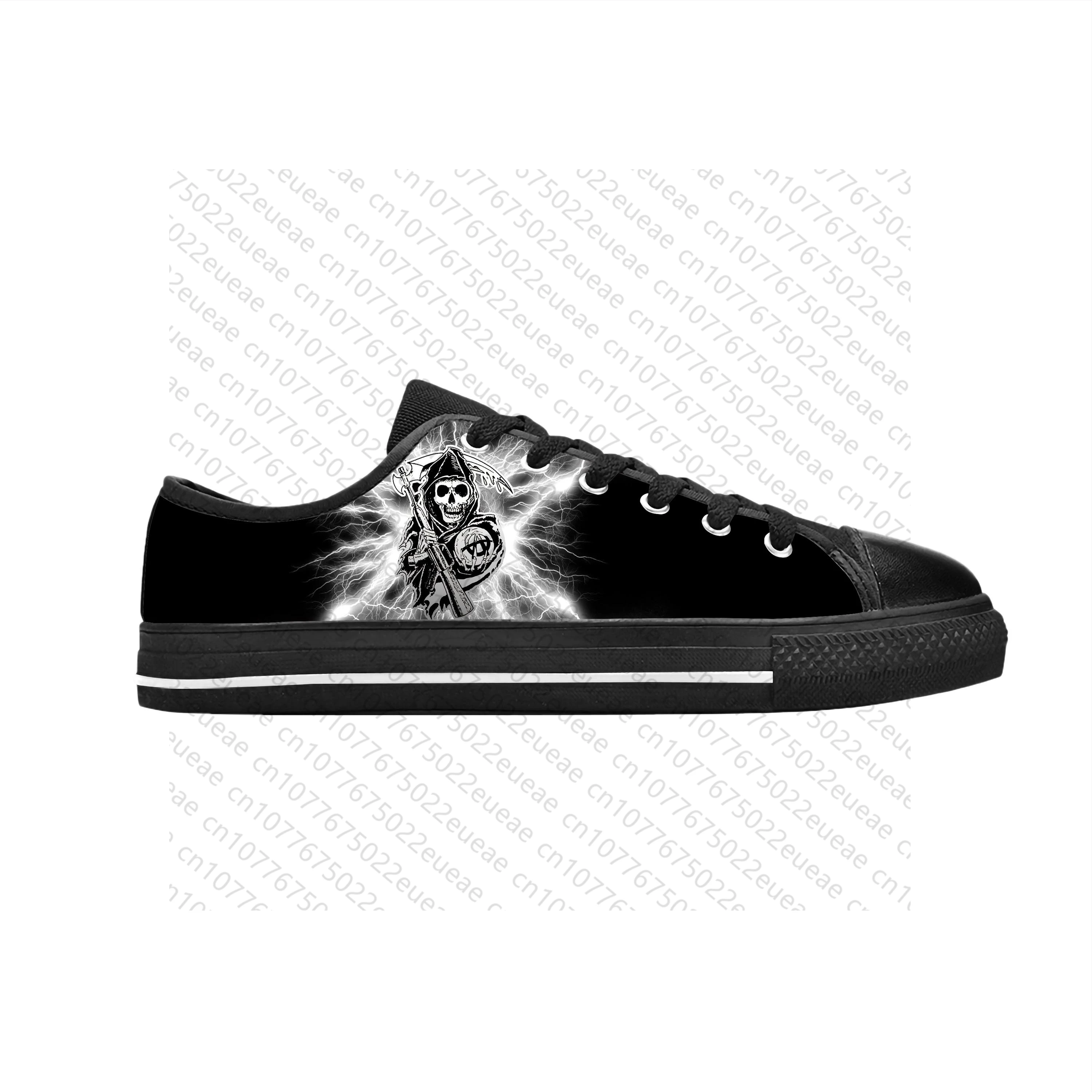 Sons Of Anarchy California Skull Skeleton Death Casual Cloth Shoes Low Top Comfortable Breathable 3D Print Men Women Sneakers