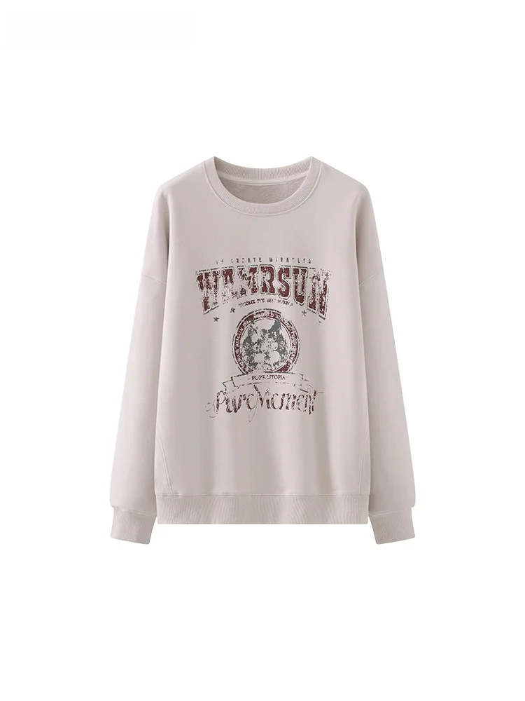 سترة La Chapelle النسائية المستديرة بطباعة حروف Ne فضفاضة تناسب الأمريكية الرجعية عارضة طويلة Sve للطلاب