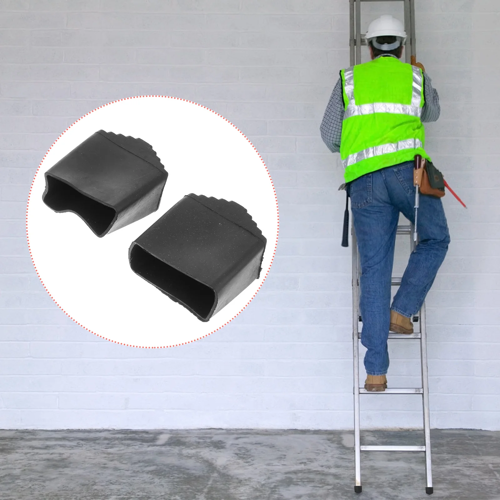 

2Pcs Ladder Foot Pads Rubber Covers Non-Skid Protective Thick Wear-Resistant Simple Installation Safety Non-Skid Ladder Pads