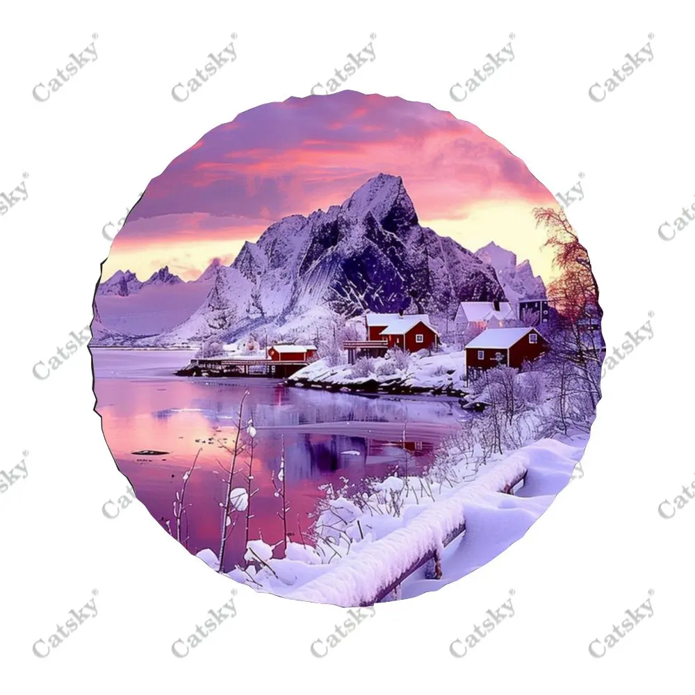 Beauty Aurora Snow Mountain Universal Car Spare Tire Cover Auto Accessories Wheel Protect for Trailer SUV Truck Camper14-17in