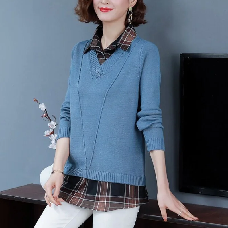 Trendy and Versatile Women's Top 2023 Autumn and Winter New Korean Version Button POLO Collar Long Sleeve Solid Color Pullover