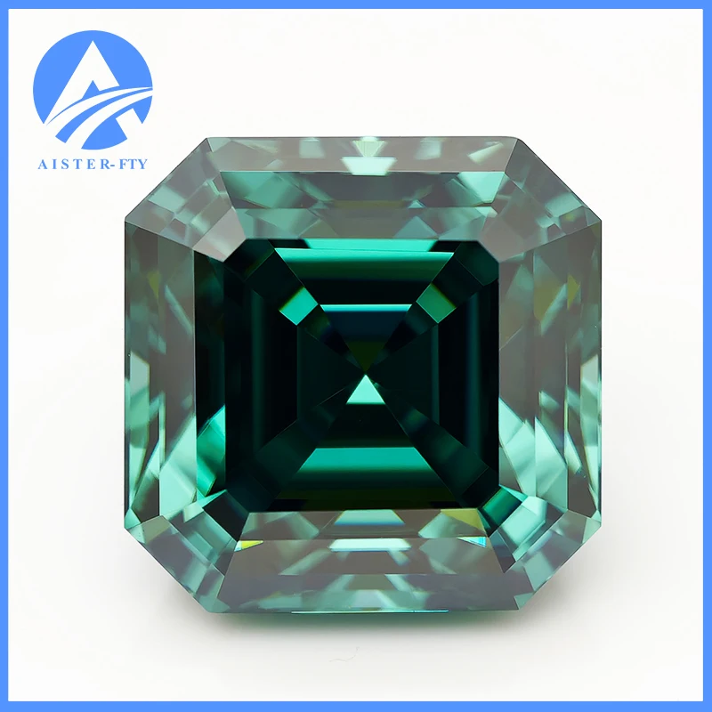 

AISTER Natural Emerald Green Asscher Cut Moissanite Stone VVS1 Moissanite Gemstone with Certificate