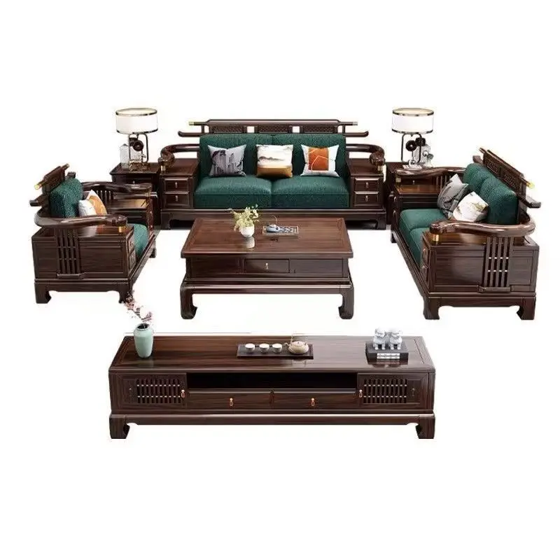 

New Chinese-style ebony solid wood sofa combination villa living room modern high-end winter and summer dual-purpose large