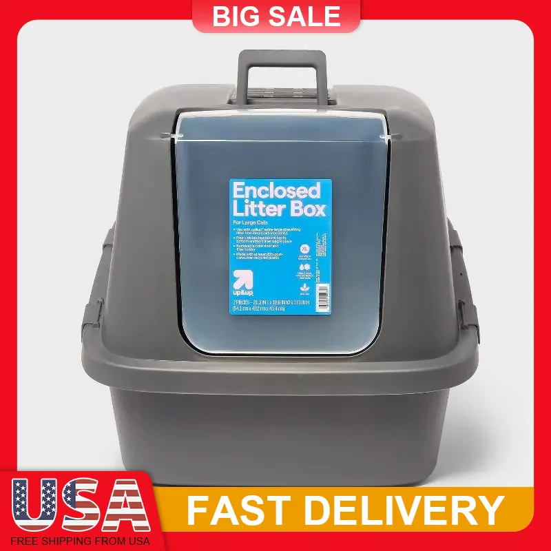 

XL Enclosed Cat Litter Box with Door BPA Free Plastic High Sided Odor Control Easy Clean Large Pet Litter Pan