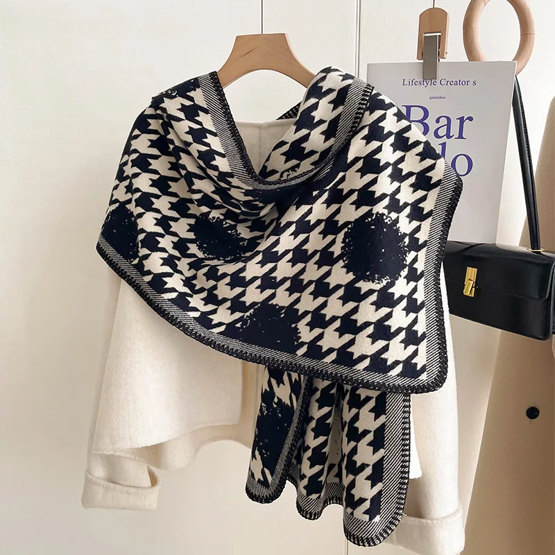 

Houndstooth Imitation Cashmere Long Shawl Jacquard Cartoon Bufanda Fashion Outdoor Warm Muffler Versatile Autumn Winter Mantilla