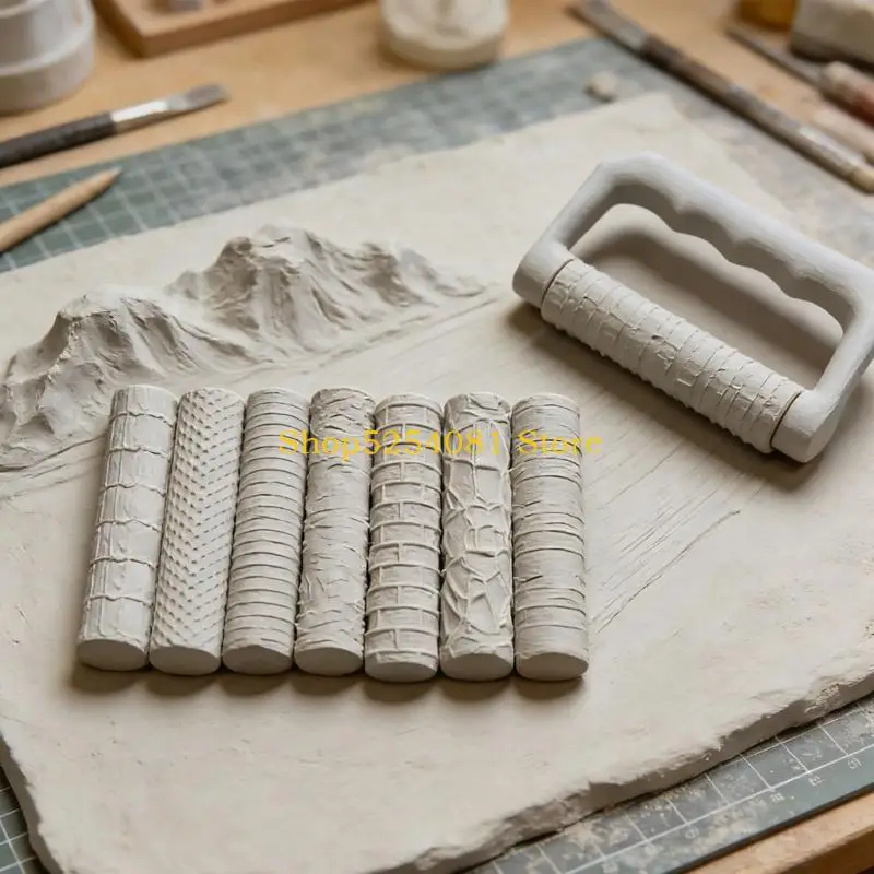 AXYC Texture Roller Set for Mini Terrain Building, 8 Clay Rollers with Handle, Manual Detail Kit for Model Boards, Display Bases
