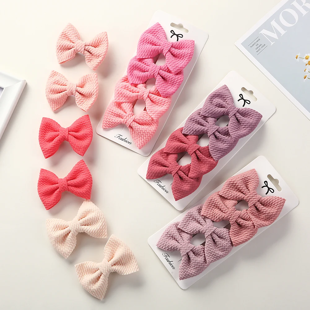 4Pcs/Set 7cm Bullet Hair Clip Cloth Covered Safety Hairpins Newborn Baby Girl Solid Bow Hairgrips BB Barrettes Korean Headwear