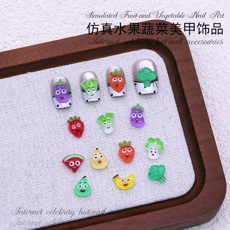 50 Uds. De dijes acrílicos de dibujos animados de frutas y verduras para decoración de uñas, accesorios Kawaii para decoración de uñas, suministros de manicura de diseño F53
