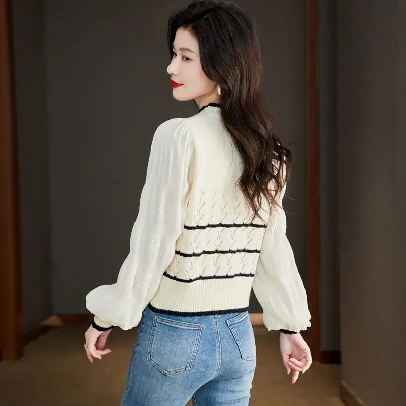 Spring Autumn Elegant Fashion Long Sleeve Knit Pullovers Women Clothing French Style Vintage All-match Loose Sweaters Chic Tops