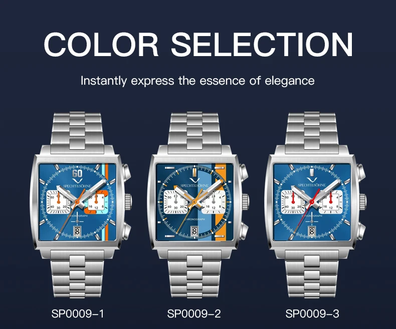 Specht & Sohne New Classic Men's Quartz Watch Blue Color Stainless Steel Japan VK63 Movt Genuine Leather Montre Homme 39MM