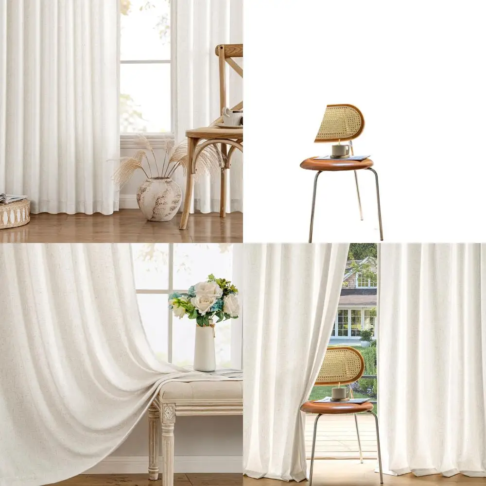 

Light Filtering Semi-Sheer Linen Curtains, Back Tab Style, 52x100 for Bedrooms and Living Rooms, Natural White