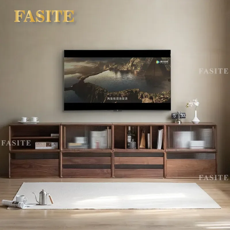 for North American Black Walnut TV Cabinet All Solid Wood  Combination Floor Low Cabinet Multi-functional Storage Nordic