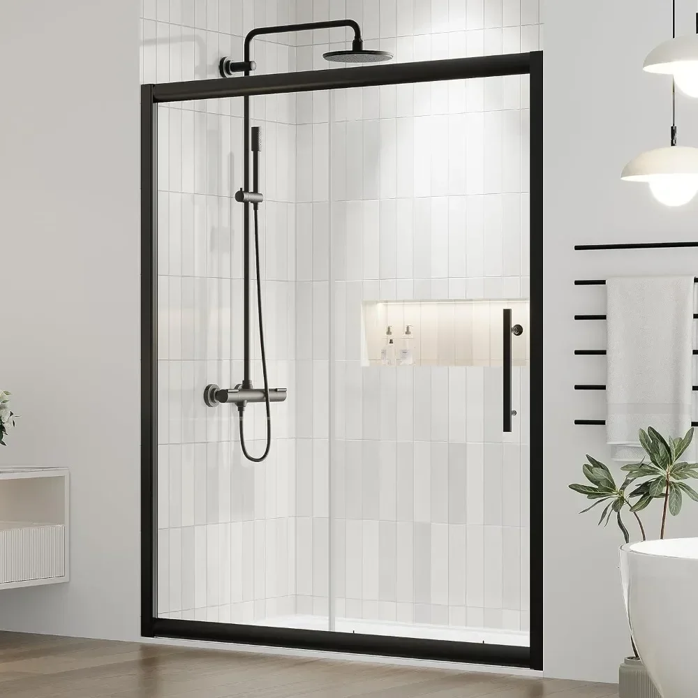 

Shower Door, 60 "W x 72 "H, with Tempered Glass, Rollers, with Waterproof Seal, Explosion-Proof Film, Bathroom Glass Shower Door