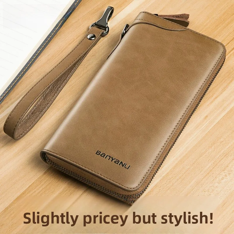 

Men's Long Leather Imitation Wallet Multi-Function Card Holder Calfskin New 2024 Large Capacity Money Clip Vintage Style