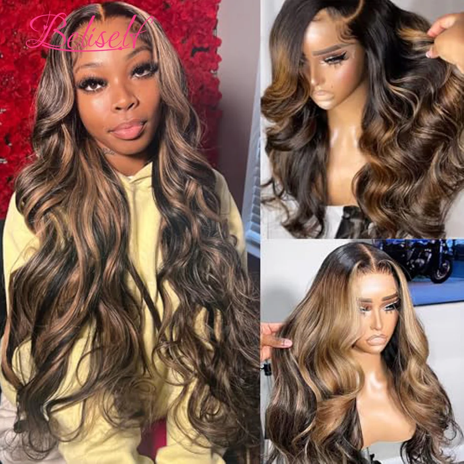 13x6 HD Lace Frontal Wig 1b 27 Highlight Wig Human Hair Body Wave 13x6 HD Lace Wigs for Women Pre Plucked 5x5 Lace Closure Wig